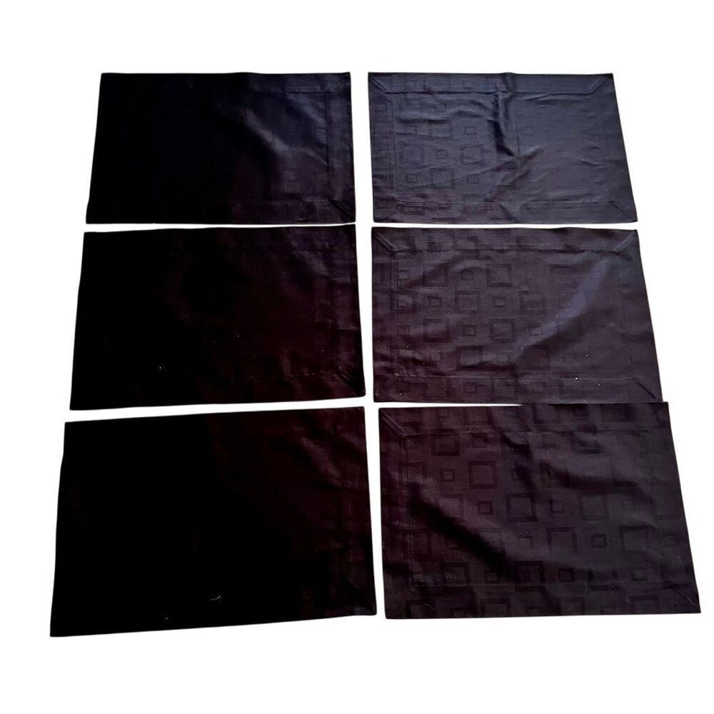 Set of 6 Bodrum Linens Black Rectangular W Geometric Tonal Pattern Placemats